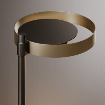 Superior VENICEM Circle Floor Lamp crafted with burnished brass and matte black nickel with diffused light