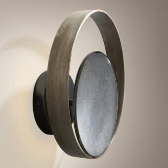 Superior VENICEM Circle Wall Lamp crafted in burnished brass and matte black nickel with indirect light emission