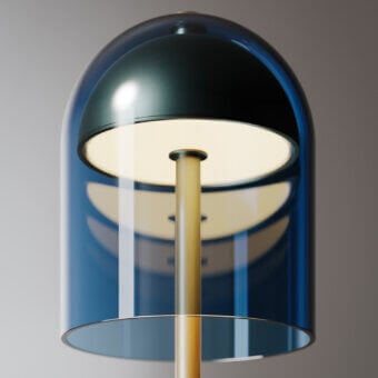Elegant VENICEM Doma floor lamp with glossy deep teal Murano glass shade and golden metal stem built with a touch dimmer