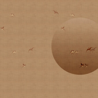 Elegant Wall&Decò A New Day wallpaper with bird silhouettes against light brown organic bio-vinyl and a d.TW fabric-effect finish
