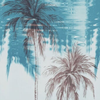 Exceptional Wall&Decò De Focus wallpaper depicting softly reflected palm trees in muted browns and cool teal with a contemporary textured finish