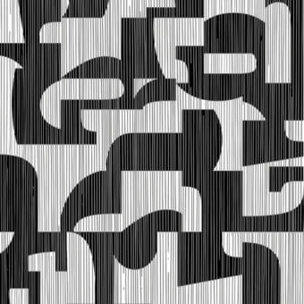 Distinguished Wall&Decò Dettaglio wallpaper presents abstract geometric forms against vertically striped backgrounds in organic bio-vinyl with a fabric-effect finish