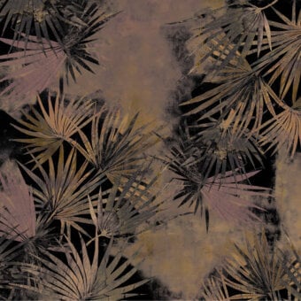 Elegant Wall&Decò Evoking wallpaper with artistic botanical pattern in dusky brown, mauve, and gray tones with a refined fabric-effect d.TW Texture finish