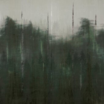 Superior Wall&Decò Ghostforrest wallpaper with abstracted forest scenes in desaturated greens and grays on organic bio-vinyl with a d.TW finish