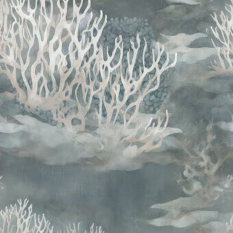 Superior Wall&Decò Good Mood wallpaper with delicate coral formations against teal and gray, utilizing water-based resins with a matte finish