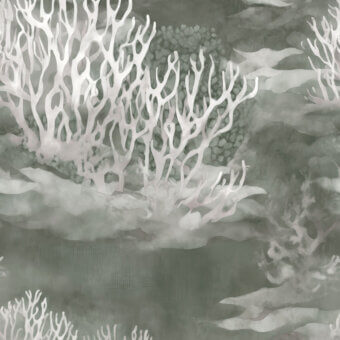Distinguished Wall&Decò Good Mood wallpaper with organic coral patterns in grayish-green water-based resins and matte finish