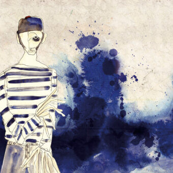 Distinguished Wall&Decò Il Mare Dove Non Si Tocca wallpaper with blue and white illustration on d.ecodura™ organic bio-vinyl and d.TW texture
