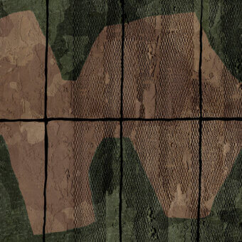 Exceptional Wall&Decò Incognito wallpaper with camouflage design in brown and muted green d.ecodura™ bio-vinyl and d.TW finish