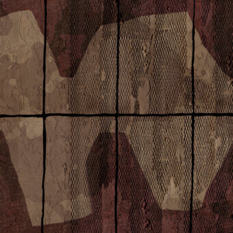 Superior Wall&Decò Incognito wallpaper with weathered wood aesthetic in reddish-brown organic bio-vinyl and textured d.TW finish