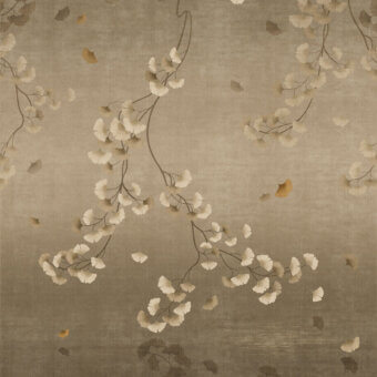 Superior Wall&Decò Jinko wallpaper with ginkgo branches and leaves in muted beige-grey bio-vinyl with fabric-effect texture