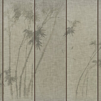 Elegant Wall&Decò Levante wallpaper with fabric-like texture and delicate bamboo imagery in grayish-beige tones with d.TW finish