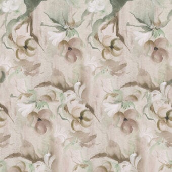 Exceptional Wall&Decò Narciso wallpaper with watercolor gradients in muted beige, taupe and pale green on a waterproof base