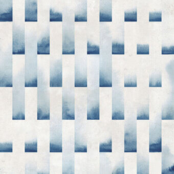 Elegant Wall&Decò Onde wallpaper with indigo blue geometric rectangles and a gradient effect printed on waterproof base