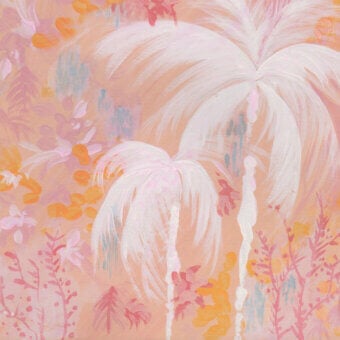 Exceptional Wall&Decò Paloma wallpaper with gentle palm fronds and abstract florals in peach, coral, and pale pink d.ecodura™ organic bio-vinyl with d.TW texture