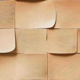 Exceptional Wall&Decò Scaglie wallpaper presents a textured surface of curved rectangular elements in warm light brown tones with a fabric-effect finish