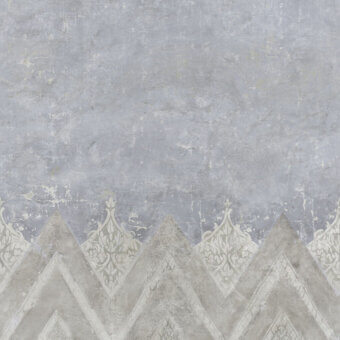 Elegant Wall&Decò Sherazane wallpaper in muted grey with floral motifs and a chevron design plus embossed finish