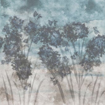Exceptional Wall&Decò Tree Canopy wallpaper with watercolor-inspired muted blue-grey and beige tones and a crackled finish