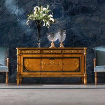 Superior Zanaboni B/5143 sideboard built with wood, detailed ebony and mother-of-pearl inlays, gloss finish
