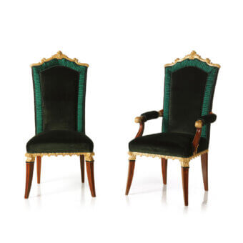Lavish Zanaboni P/4200 chair built with deep green velvet upholstery and gilded rosewood legs with ivory patina
