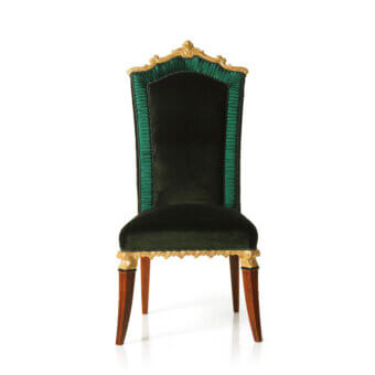 Lavish Zanaboni S/4200 chair crafted with dark green velvet and reddish-brown wood with satin finish and ornate gold detailing
