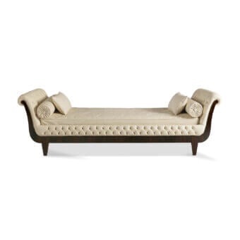 Exceptional Zanaboni Frida daybed crafted with solid wood and light beige upholstery exhibiting meticulous capitonné workmanship