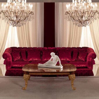 Sumptuous Zanaboni Ricordi sofa with deep burgundy velvet upholstery and matte finish crafted for opulent seating