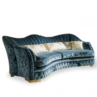 Distinguished Zanaboni Smeraldo sofa crafted in plush deep teal velvet with gold-finished feet and corded trim