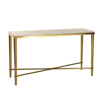 Elegant Zanaboni T108 console with light-colored marble top and golden-toned metal frame in satin finish