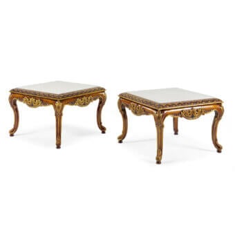 Exquisite Zanaboni T128/S side table crafted in solid wood with radiant Gold Walnut finish and sculpted foliage detailing