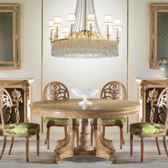 Superior Zanaboni T/1925 table crafted in wood with sculpted foliage and a glossy, golden brown finish