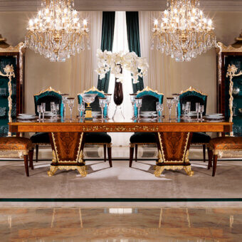 Distinguished Zanaboni T/4200-300 table crafted from wood with opulent gold detailing and a high-gloss reddish-brown finish