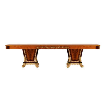 Lavish Zanaboni T/4200-300 table crafted in warm brown wood with gilded detailing and glossy sheen
