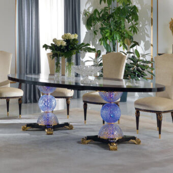 Distinguished Zanaboni T/4600-270 table with ebony and marble tabletop plus gold-plated brass legs incorporating chromatic lighting in translucent elements and glossy finish