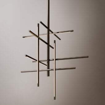 Superior VENICEM Kitami LED suspension lamp crafted in metal with a warm golden satin finish and integrated STRIP LED technology
