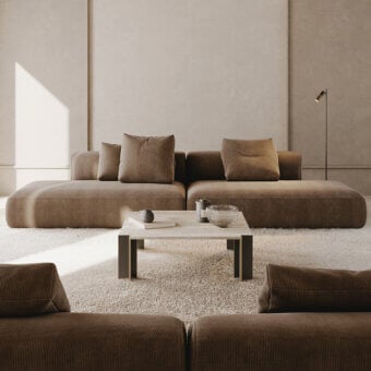 Elegant VENICEM Serge coffee table with textured travertine top and dark-toned metal base in a matte finish