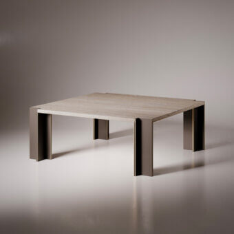 Superior VENICEM Serge coffee table with travertine top and brushed metal base crafted in Italy with a matte finish