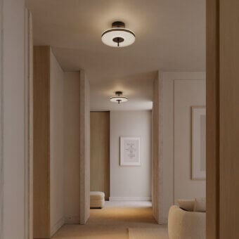 Superior VENICEM Soul ceiling lamp with dual luminous discs of layered satin glass and metal diffusers in matte black finish