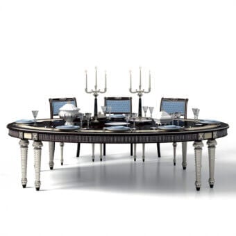 Distinguished Armando Rho 1353 table crafted in ebony amara, maple, and black mother-of-pearl with silver details and a high-gloss finish