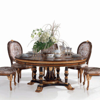 Exceptional Armando Rho 1205 chair with walnut-tone finish and exquisite black gold leaf accents reflecting Italian craftsmanship