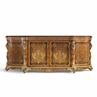 Exceptional Armando Rho A1253 sideboard crafted with bois de rose, walnut burl, and California burl with a glossy finish