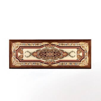 Lavish Armando Rho A1301 console crafted in maple, mahogany, and paduk wood with mother of pearl and brass inlays, exhibiting a glossy finish