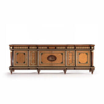 Superior Armando Rho A1310 sideboard handcrafted in satinwood, yew wood and amaranth with a glossy dark brown finish