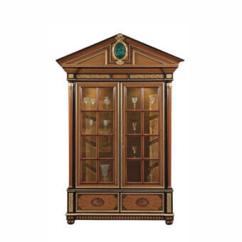 Distinguished Armando Rho A1312 cabinet built with satinwood, yew wood, and amaranth, accented with mother of pearl, brass, and malachite inlay