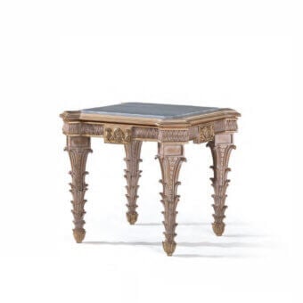 Lavish Armando Rho A1318 side table with cool-toned marble and luminous gold leaf finish evoking classic curved detailing
