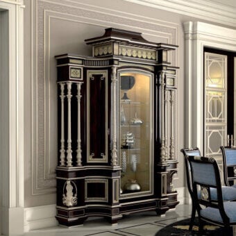 Distinguished Armando Rho A1322 cabinet crafted in ebony and maple wood with mother-of-pearl inlays and glossy reddish-brown finish