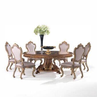 Exquisite Armando Rho A1341 table crafted in walnut Persian burl, bois de rose, and walnut California burl with glossy sheen