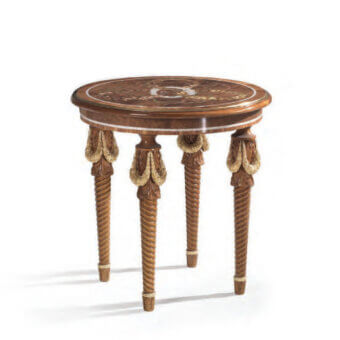 Distinguished Armando Rho A1348 side table crafted in cherry wood with walnut Persian burl and mother of pearl inlays