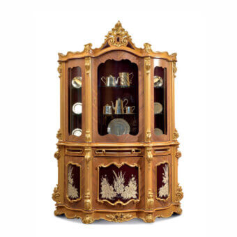 Distinguished Armando Rho A1376 cabinet handcrafted with light cherry wood and amaranth, showcasing a glossy finish