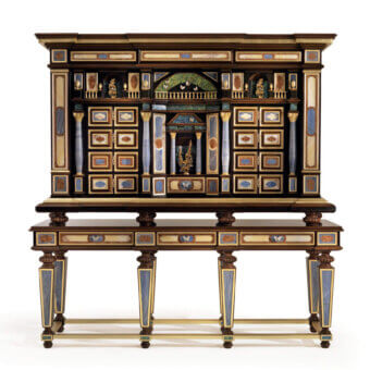 Heritage Armando Rho A1399 cabinet crafted in ebony amara with marble inserts and gilded ormolu details