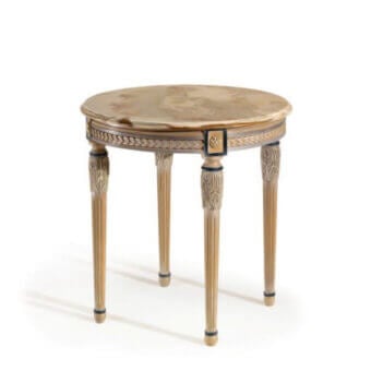 Superior Armando Rho A1423 side table in antique walnut with decappè effect and jewel-like green onyx top